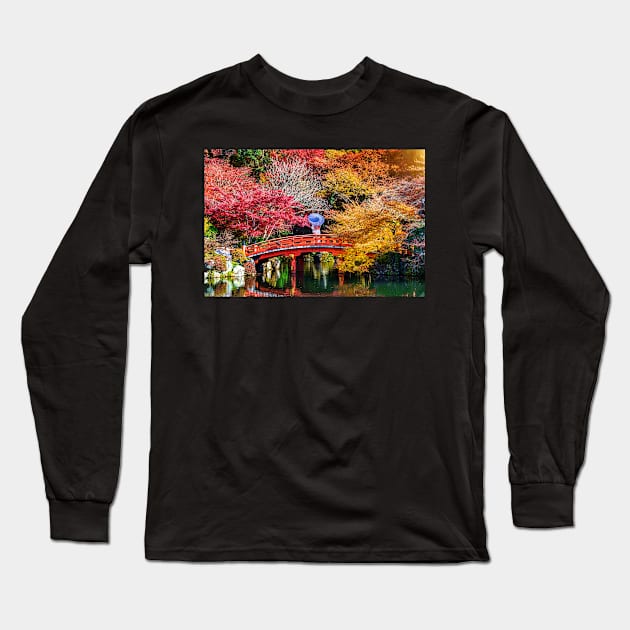 Asian Woman Wearing Japanese Traditional Kimono in Autumn Park Japan Long Sleeve T-Shirt by benayache